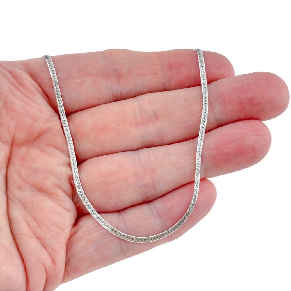 Vintage Italy Sterling Silver 925 Herringbone Chain Necklace 18"